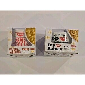 Nissin Top Ramen Cup Noodles Plastic Party Bowls Set 2 Spoon Chopsticks Gift